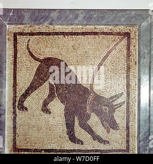 Mosaico romano de perro, Cave Canem, Pompeya, Italia. Artista: Desconocido Foto de stock