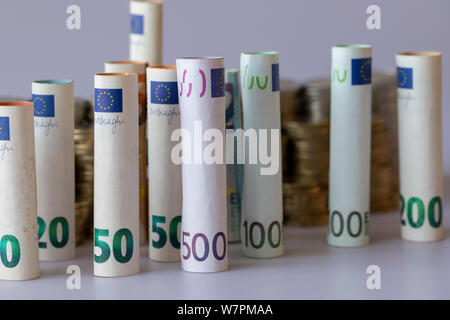 Colonia, Alemania. El 05 de agosto, 2019. Los billetes y monedas en euros | Uso de crédito en todo el mundo: dpa/Alamy Live News Foto de stock