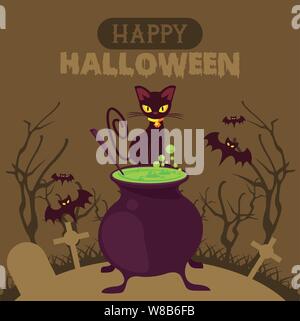 Feliz temporada de Halloween tarjeta con dibujos animados