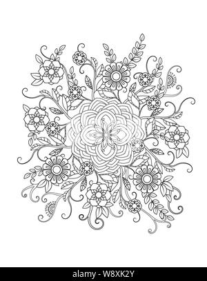 Mandala patrón floral en blanco y negro. Libro para colorear de adultos  página con flores y mandalas. Patrón orientales, vintage elementos  decorativos Imagen Vector de stock - Alamy