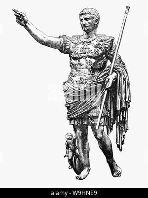 Augusto (63 A.C. - 14AD), estadista y líder militar romano fue el primer emperador del Imperio Romano, reinando desde 27 A.C. hasta su muerte en AD 14. Su estatus como el fundador de la Romana Principate un legado perdurable consolidado como uno de los líderes más eficaces y controvertidos en la historia humana, iniciando una era de paz relativa conocida como la Pax Romana que duró por más de dos siglos, a pesar de las continuas guerras de expansión imperial en las fronteras del Imperio y los largos años de guerra civil, conocida como el "Año de los cuatro emperadores' sobre la sucesión imperial.