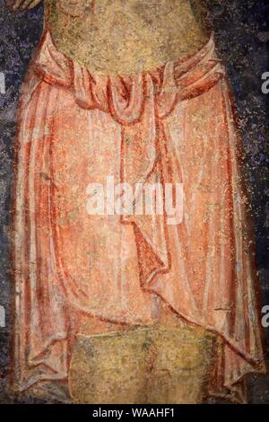 Abu Gosh Monasterio Benedictino. Los frescos fueron pintados por un artista Byzantin entre 1150 y 1175. El ladrón en la cruz. Jerusalén. Israël. Foto de stock