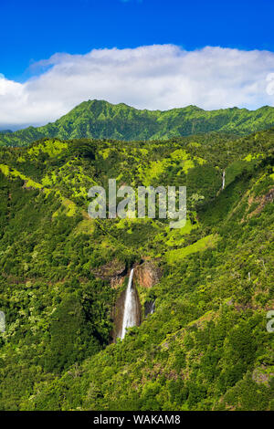 Manawaiopuna Falls (antena), también conocida como Jurassic Park Falls, Hanapepe Valley, Kauai, Hawaii, EEUU.