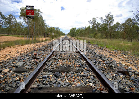Las vías del tren que convergen en la distancia, Australia Foto de stock