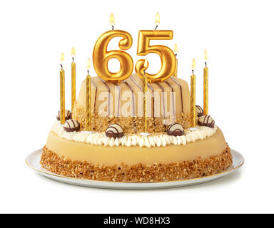 Torta Festiva con velas de oro - número 65 Foto de stock
