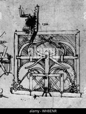 Los dibujos de Leonardo para el coche. Leonardo da Vinci (1452-1519) fue un arquitecto italiano del Renacimiento, el músico, el anatomista, inventor, ingeniero, escultor, pintor y geómetra. . . Foto de stock