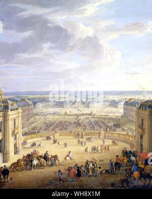 Vista de los establos desde el oriente de la chambre du Roi - por Jean-Baptiste Martin sobre 1690 Foto de stock