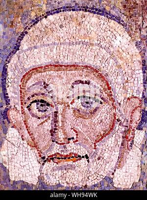 Pedro mosaico de Melozzo da Forli 1480 desde el coro de Sixto IV en la basílica vieja. Los supervivientes de los mosaicos de la basílica constantiniana son conservadas en la cripta de San Pedro. Foto de stock