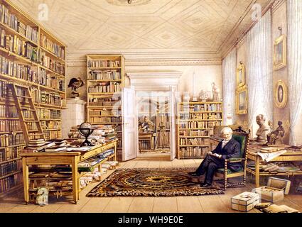 Humboldt en su estudio en Oranienburger Strasse, 1843. Foto de stock