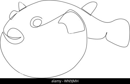 Fugu fish ilustración dibujado por una línea. Estilo minimalista ilustración vectorial