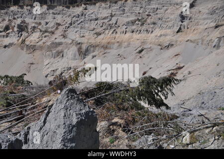 La parte superior del mortal 2014 Oso Landslide, Oso Landslide, North Fork Stillaguamish River Valley, Snohomish County, Washington, EE.UU Foto de stock