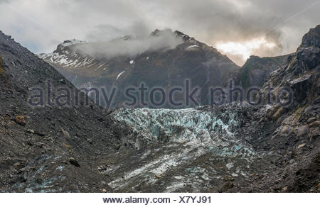 Lengua glaciar, el glaciar Franz Josef, West Coast, Southland, Nueva Zelanda