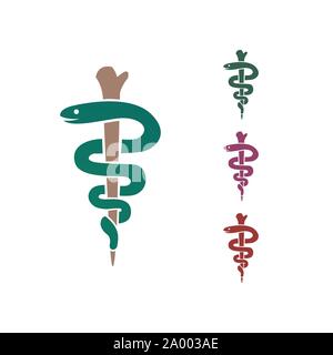 Santé médical caducée symbole du serpent Esculape et baguette magique Illustration de Vecteur