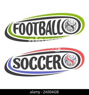 Vector illustration pour le football et le soccer, simple logo pour club de football, ballon volant sur trajectoire courbe, 2 image avec lettrage - football et Illustration de Vecteur