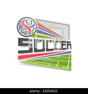 Logo Vector pour partie de soccer, icône en forme de losange pour club de football, ballon volant au-dessus de la porte d'un terrain de sport dans le cadre de l'objectif avec un filet, signe avec le football moderne Illustration de Vecteur