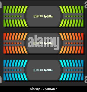 Vector set de modèles de page : 3 futuriste coloré en-têtes avec l'élément courbe sur fond gris, trois bannières horizontales de conception géométrique fo Illustration de Vecteur