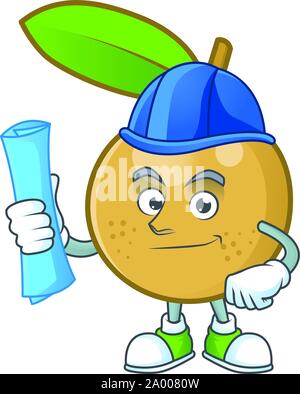 Cute cartoon fruits longane Architecte de caractère Mascot. Illustration de Vecteur