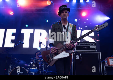 Groupe canadien The Trews effectuant à l'inaugural Summerset Music & Arts Festival à Fort Langley de Langley, C.-B., le 30 août 2019 Banque D'Images