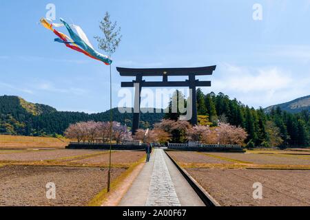 Torii plus grand dans le monde, la destination de la pèlerinage de Kumano Kodo, Hongu Oyunohara, Torii Otorii, Oyunohara également Sanctuaire Shinto Wakayama Banque D'Images