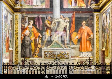 Jésus à la colonne d'otages entre Saint et fondateur, fresque de Bernardino Luini, renaissance, église de San Maurizio al Monastero Maggiore, Milan Banque D'Images