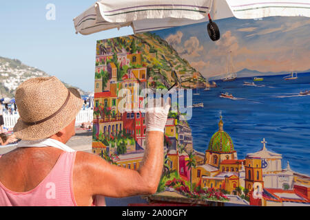 La peinture de l'artiste de scène Positano en Italie Banque D'Images