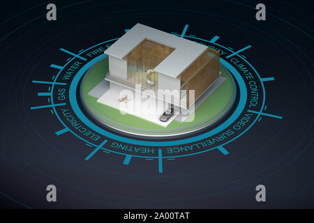 Smart chambre moderne avec l'infographie. Le rendu 3D Banque D'Images