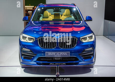 Francfort, Allemagne - Sept 2019 : BMW ALPINA bleu XD3 F310X3 SUV, IAA International Motor Show Salon International de l'auto. Banque D'Images