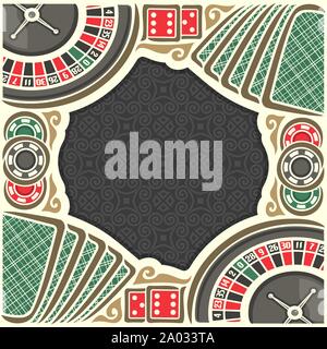 Vector affiche de Casino : châssis à l'arrière-plan noir pour le texte sur les jeux de casino thème, frontière avec roulette, craps dés pour rouge, jeux chi Illustration de Vecteur