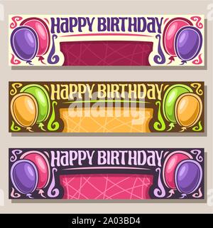 Cartes de souhaits pour vecteur Joyeux anniversaire Événement : vintage invitation pour anniversaire avec des ballons colorés, design dessin animé bannière avec lett Illustration de Vecteur