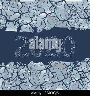 Les chiffres 2020 de la glace fissurée Illustration de Vecteur