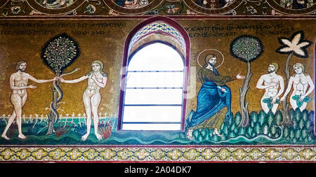 Adam et Ève en mosaïques de la cathédrale de Monreale, Siciliy Banque D'Images