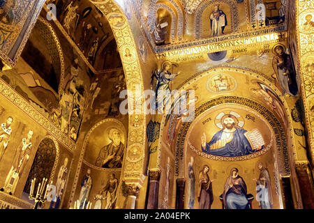 La beauté de la mosaïque dans la Chapelle Palatine à Palerme, Italie Banque D'Images