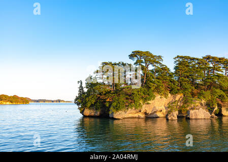 Matsushima Bay dans crépuscule, belles îles couvertes de pins et de roches. L'une des trois vues du Japon Banque D'Images