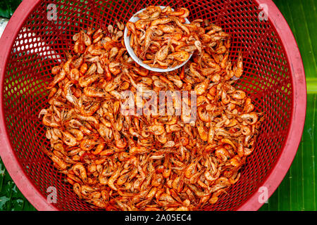 Crevettes fraîches à vendre à Mingalar, marché Nyaung Shwe, le lac Inle, l'État de Shan, Myanmar Banque D'Images