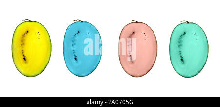 Demi-jeu de couleur diffrent pastèques sur fond blanc. Tranches de fruits mûrs de l'été avec des graines. Juteuse rafraîchissante, produit de saison savoureux vitamine. V Banque D'Images