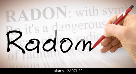 Texte écrit à la main le radon à l'aide d'un crayon sur une feuille - notion de droit Banque D'Images
