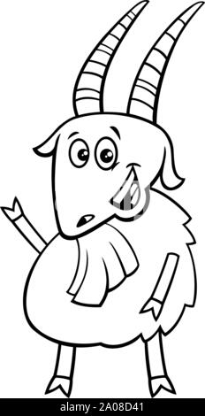 Cartoon noir et blanc Illustration de Cheerful Goat Farm personnage animal Page à colorier Illustration de Vecteur