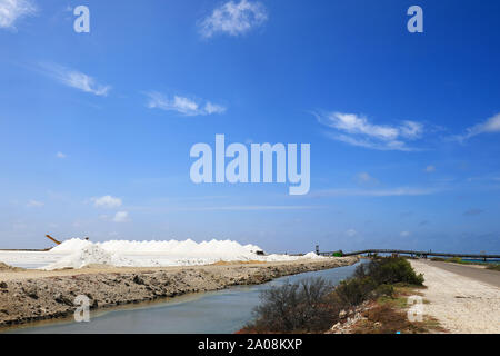 La récolte du sel de mer sur l'île de Bonaire dans la mer des Caraïbes Banque D'Images