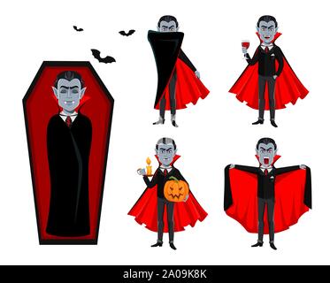 Happy Halloween. Beau vampire personnage au Cap, l'ensemble de cinq poses. Vector illustration sur fond blanc Illustration de Vecteur