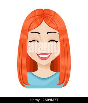 Face à l'expression de belle femme rousse, rire. Femme de l'émotion. Cute cartoon character. Vector illustration isolé sur fond blanc. Illustration de Vecteur