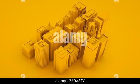 3D isométrique abstrait jaune paysage de ville avec des gratte-ciel. 3d illustration. Banque D'Images