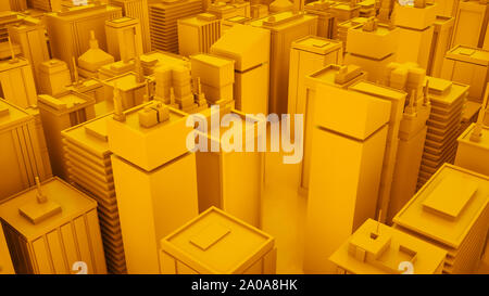 Abstrait jaune mégalopole en 3D isométrique avec des gratte-ciel. 3d illustration. Banque D'Images