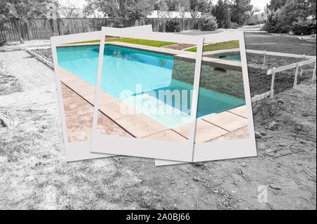 Piscine Construction Site avec Cadres Photo Photo contenant projet fini. Banque D'Images