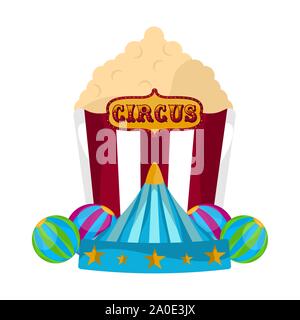 Popcorn collation avec une tente de cirque et des ballons - Vector illustration Illustration de Vecteur