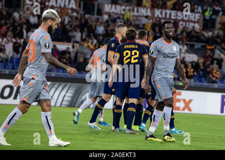 Rome, Italie. 19 Sep, 2019. Nicolò Zaniolo de As Roma célèbre après avoir marqué un but au cours de l'UEFA Europa League match entre l'AS Rome et Istanbul Basaksehir au Stade Olympique.(score final : AS Roma 4:0 Istanbul Basaksehir) Credit : SOPA/Alamy Images Limited Live News Banque D'Images