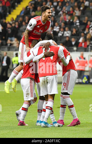 Francfort, Allemagne. 19 Sep, 2019. Les joueurs d'Arsenal célébrer après l'UEFA Europa League Groupe F match de football entre l'Eintracht Francfort et Arsenal FC à Francfort, Allemagne, le 19 septembre 2019. Credit : Ulrich Hufnagel/Xinhua Banque D'Images