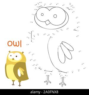 Livre de coloriage et points à relier jeu pour les enfants. Jeu de nombres. owl illustration Banque D'Images