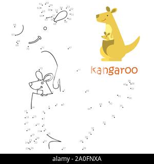 Livre de coloriage et points à relier jeu pour les enfants. Jeu de nombres. kangaroo illustration Banque D'Images