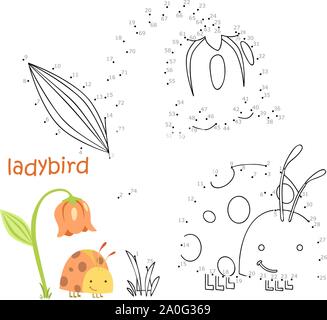 Livre de coloriage et points à relier jeu pour les enfants. Jeu de nombres. coccinelle vector illustration Illustration de Vecteur