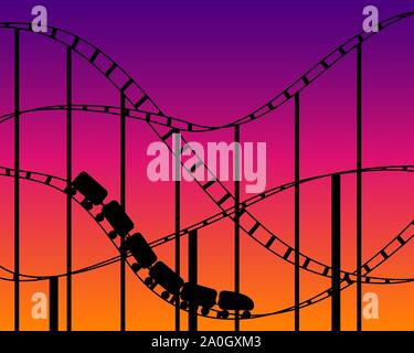 Rollercoaster silhouette sur fond de ciel coucher de soleil. Attractions touristiques vector illustration. Illustration de Vecteur